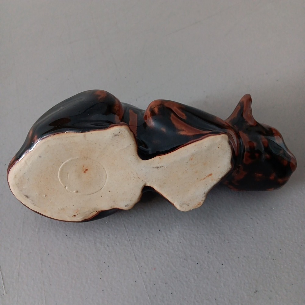 Crouching Calico Cat Figurine Drip Glazed Ceramic 8" Long Hunter Black Brown MCM - Picture 10 of 12